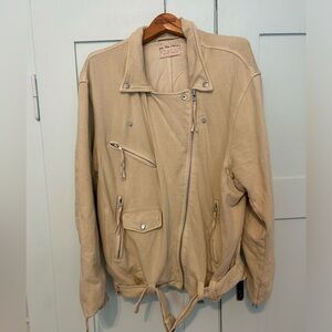 Free People off white cotton Moto jacket size XL